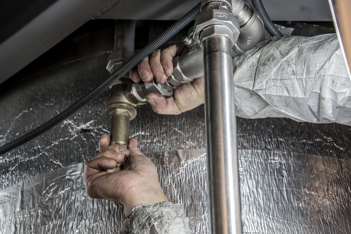 Plumbing repair in progress